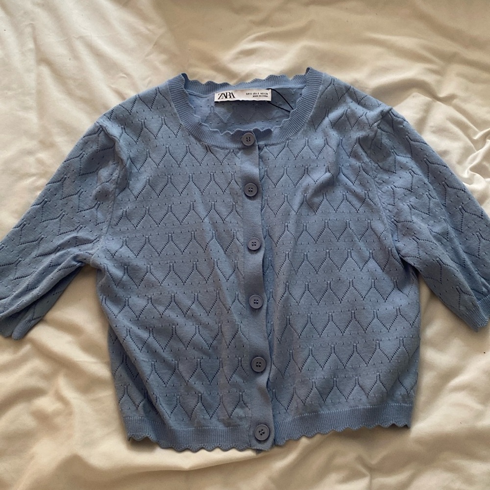 Zara scalloped edge blue cardigan